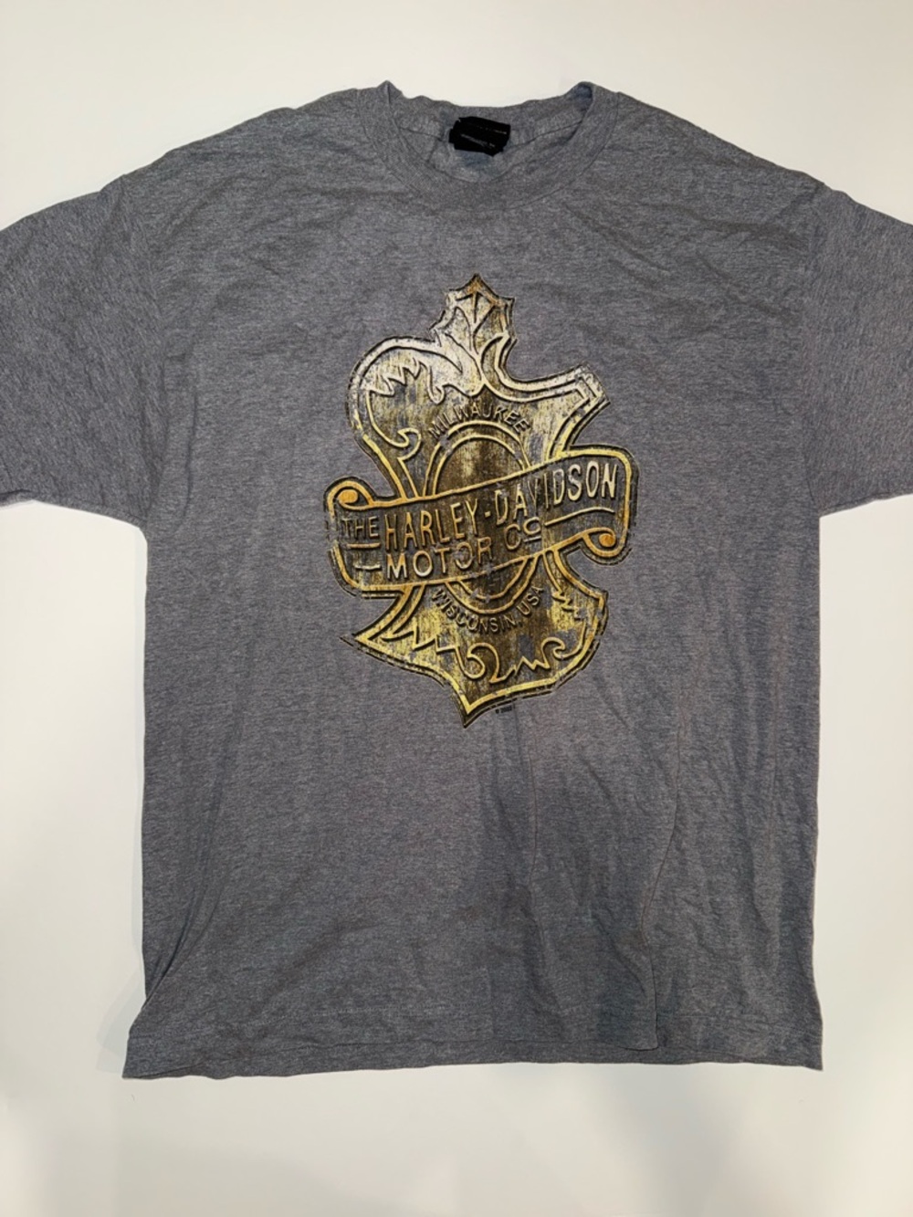 Harley-Davidson Gray Tee with Metallic Gold Crest